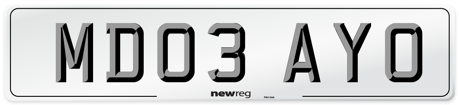MD03 AYO Number Plate from New Reg